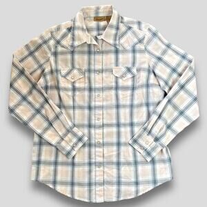 WRANGLER BUTTON DOWN SNAP CLOSE LONG SLEEVE SHIRT PLAID CHECK PINK BLUE MEDIUM
